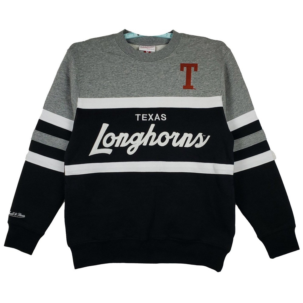 Texas Longhorns Mitchell‎ & Ness NCAA Medium Sweatshirt Script Logo Black NWT